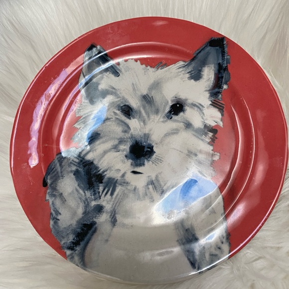 Anthropologie SALLY MUIR 8 5/8" Westie Plate Red Background Dog Plates X 2 - Picture 4 of 9